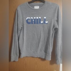 Old Navy Gray Crewneck Sweater with Blue 'Chill' Design